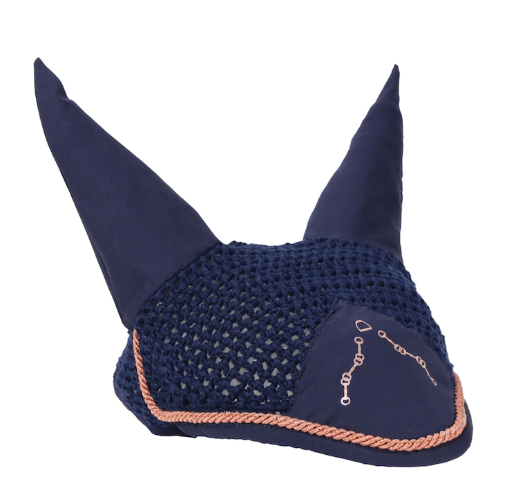 The Hy Equestrian Exquisite and bit collection fly veil is shown 