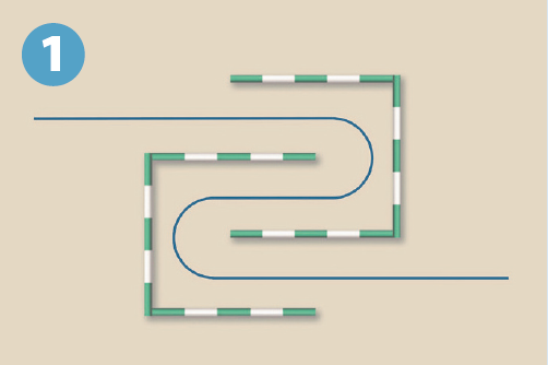 Diagram shows a C and an inverted C in poles with a blue line showing the route horses need to take to pass between the poles