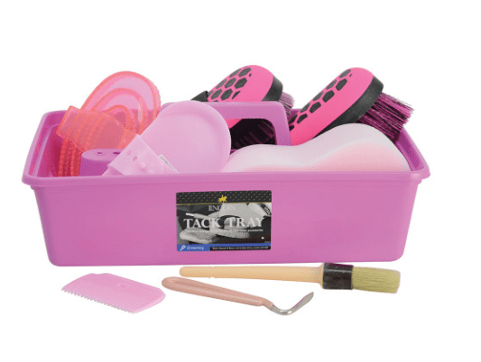 Pictured is the Lincoln Complete Grooming Kit for horses in pink
