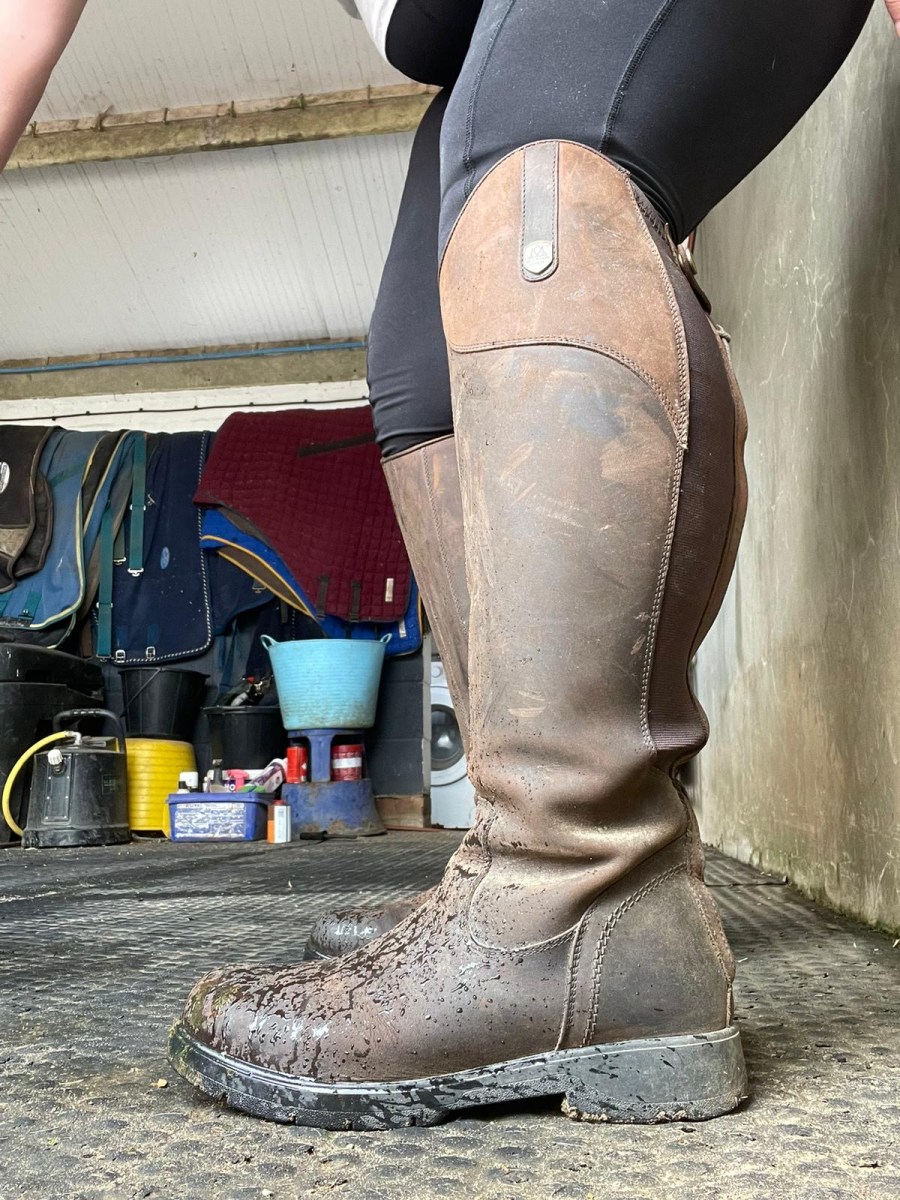 Pictured is a close up of the Mountain Horse Wild River Tall Boots after several months of wear