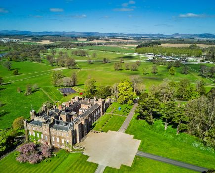 Pictured is an aerial view of Scone Palace and Perth Racecourse