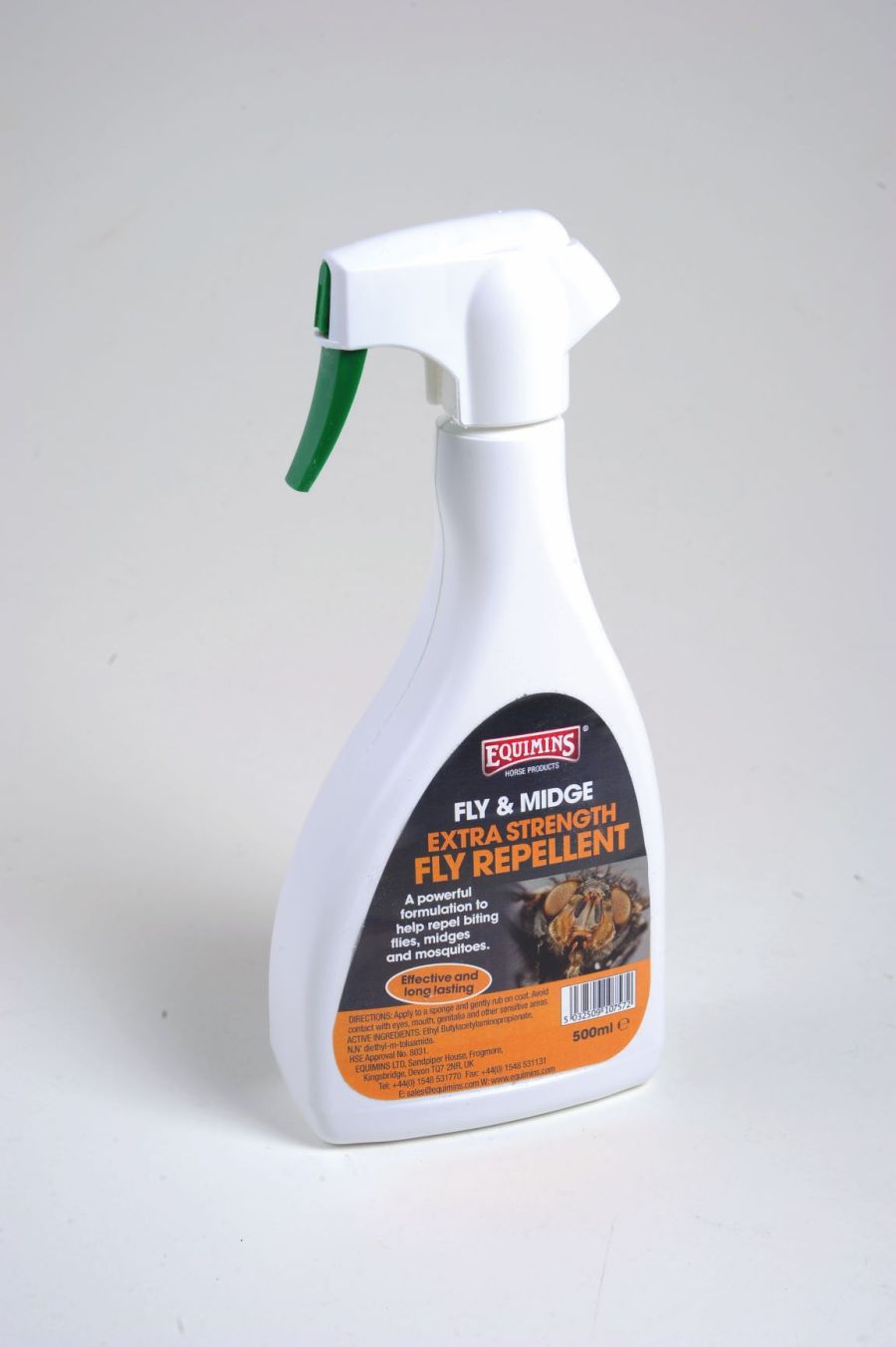 A spray bottle of Equimins Fly Repellent Extra Strength is shown
